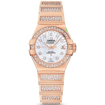 Réplica Omega Constellation Cronômetro Automático 27mm Madrepérola Mostrador Diamante Rosa Ouro Relógio Feminino 123.55.27.20.55.004