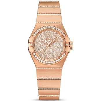 Relógio feminino falso Omega Constellation Co-Axial Master Chronometer Diamond Dial Rose Gold 123.55.27.20.55.006