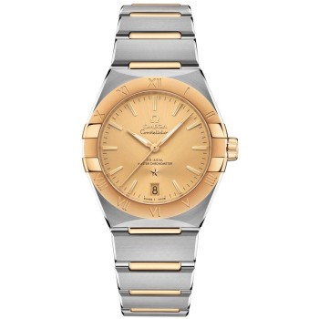 Copiar Omega Constellation Co-Axial Master Chronometer Champagne Dial Relógio Masculino em Ouro Amarelo e Aço Inoxidável 131.20.36.20.08.001