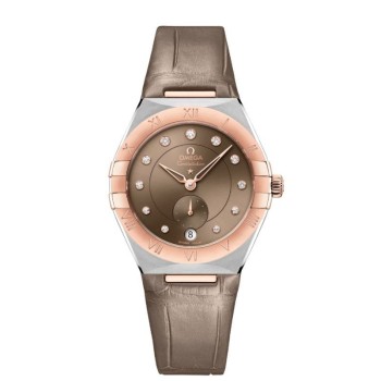 Falso Omega Constellation Co-Axial Master Chronometer Light Chestnut Dial Pulseira de couro Relógio feminino 131.23.34.20.63.001