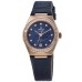 Réplica Omega Constellation Cronômetro 29mm Mostrador Azul Diamante Rosa Ouro Pulseira de Couro Relógio Feminino 131.58.29.20.99.006