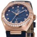 Réplica Omega Constellation Cronômetro 29mm Mostrador Azul Diamante Rosa Ouro Pulseira de Couro Relógio Feminino 131.58.29.20.99.006