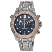 Falso Omega Seamaster Diver 300 M Cronógrafo Co-Axial Mostrador Azul Titânio e amp; Relógio masculino em ouro 210.60.44.51.03.001