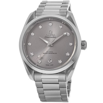 Relógio feminino falso Omega Seamaster Aqua Terra cinza diamante mostrador em aço 220.10.38.20.56.001