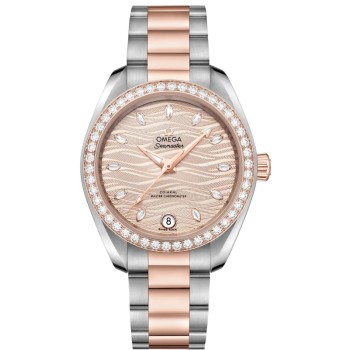 Réplica Omega Seamaster Aqua Terra 150m Master Co-Axial Cinza Mostrador Diamante Aço e Ouro Rosa Relógio Feminino 220.25.34.20.59.001