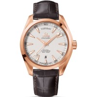 Cópia Omega Seamaster Aqua Terra Cronômetro Automático 41,5mm Dia-Data Mostrador Prateado Pulseira de Couro Relógio Masculino 231.53.42.22.02.001