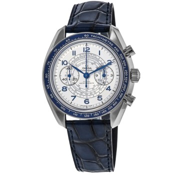 Réplica Omega Speedmaster Chronoscópio Co-Axial Master Chronometer Chronograph 43 mm Mostrador Prateado Pulseira de Couro Relógio Masculino 329.33.43.51.02.001