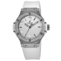 Cópia Hublot Big Bang 38 mm moldura de diamante pulseira branca relógio feminino 361.SE.2010.RW.1104