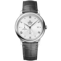 Réplica Omega De Ville Prestige Power Reserve Co-Axial Silver Dial Relógio Masculino com Pulseira de Couro 424.13.40.21.02.005