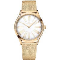 Relógio feminino falso Omega De Ville Tresor com mostrador branco e diamante em ouro amarelo 428.55.36.60.04.001