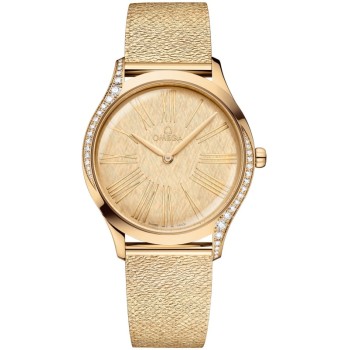 Copiar Omega De Ville Tresor Champagne Dial Diamante Ouro Amarelo Relógio Feminino 428.55.36.60.99.001