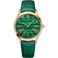 Cópia Omega De Ville Tresor mostrador verde amarelo ouro diamante pulseira de couro relógio feminino 428.58.36.60.99.001