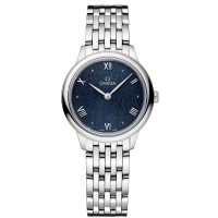 Copiar relógio feminino Omega De Ville Prestige Quartz 27,5 mm com mostrador azul em aço 434.10.28.60.03.002