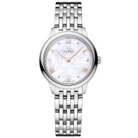 Relógio feminino falso Omega De Ville Prestige Quartz 27,5 mm com mostrador madrepérola em aço 434.10.28.60.05.001