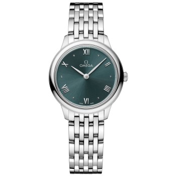 Copiar relógio feminino Omega De Ville Prestige Quartz 27,5 mm com mostrador verde em aço 434.10.28.60.10.001