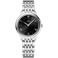 Relógio feminino falso Omega De Ville Prestige Quartz 30 mm com mostrador preto em aço 434.10.30.60.01.001