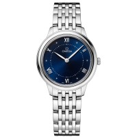 Réplica Omega De Ville Prestige Quartz 30mm Mostrador Azul Relógio Feminino de Aço 434.10.30.60.03.001