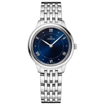 Réplica Omega De Ville Prestige Quartz 30mm Mostrador Azul Relógio Feminino de Aço 434.10.30.60.03.001