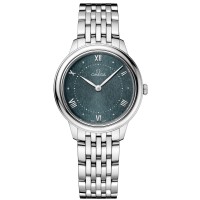 Copiar relógio feminino Omega De Ville Prestige Quartz 30 mm com mostrador verde em aço 434.10.30.60.10.001