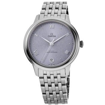 Réplica Omega De Ville Prestige Co-Axial Master Chronometer 34mm Mostrador Roxo Relógio Feminino de Aço 434.10.34.20.03.001