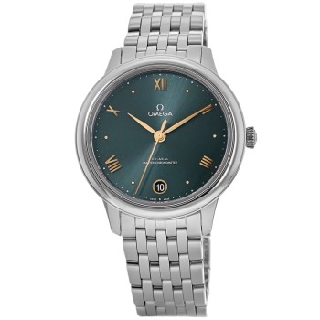 Réplica Omega De Ville Prestige Co-Axial Master Chronometer 34mm Mostrador Verde Relógio Feminino de Aço 434.10.34.20.10.001