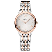 Réplica Omega De Ville Prestige Quartz 27,5 mm com mostrador prateado 18k ouro rosa e relógio feminino em aço 434.20.28.60.02.001