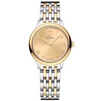 Relógio feminino falso Omega De Ville Prestige Quartz 27,5 mm com mostrador em ouro amarelo 18k e aço 434.20.28.60.08.001