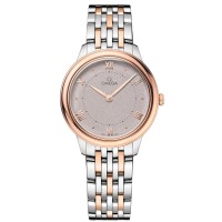 Relógio feminino falso Omega De Ville Prestige Quartz 30mm Rose Dial 18k ouro rosa e aço 434.20.30.60.02.001