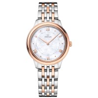 Cópia Omega De Ville Prestige Quartz 30mm Madrepérola Mostrador Relógio feminino em ouro rosa 18k e aço 434.20.30.60.05.001