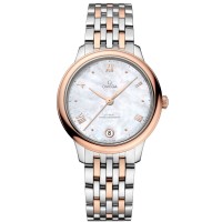 Réplica Omega De Ville Prestige Co-Axial Master Chronometer Pequenos Segundos 41mm Mostrador Madrepérola Relógio Feminino em Ouro Rosa e Aço 434.20.34.20.05.001