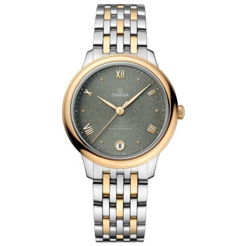 Falso Omega De Ville Prestige Co-Axial Master Chronometer Pequenos Segundos 41mm Mostrador Verde Relógio Feminino em Ouro Amarelo e Aço 434.20.34.20.10.001