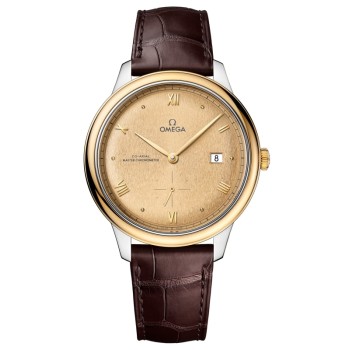 Cópia Omega De Ville Prestige Co-Axial Master Chronometer Pequenos Segundos 41mm Mostrador Dourado Pulseira de Couro Relógio Masculino 434.23.41.20.08.001