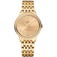 Cópia Omega De Ville Prestige Co-Axial Master Chronometer 34mm Ouro Diamante Mostrador Relógio feminino em ouro rosa 18k 434.55.34.20.58.001