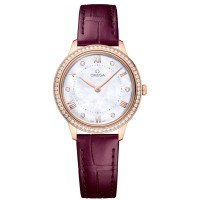 Réplica Omega De Ville Prestige Quartz 30mm Madrepérola Mostrador Diamante Pulseira de Couro Relógio Feminino 434.58.30.60.55.001