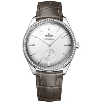 Réplica Omega De Ville Tresor Silver Dial Diamond Leather Strap Relógio Feminino 435.18.40.21.02.002