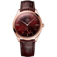 Réplica Omega De Ville Tresor Red Dial 18K Rose Gold Leather Strap Relógio Masculino 435.53.40.21.11.002