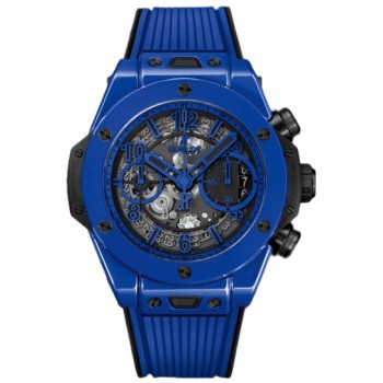 Replica Relógio Hublot Big Bang Unico Blue Magic Skeleton com pulseira de borracha 441.ES.5119.RX