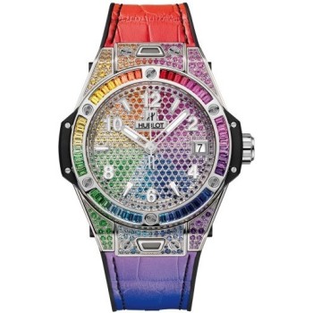 Réplica Hublot Big Bang One Click Mostrador Branco Borracha e Pulseira de Couro Relógio Masculino 465.SX.9910.LR.0999