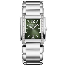 Cópia Patek Philippe Twenty-4 Green Sunburst Dial Steel Relógio feminino 4910/1200A-011