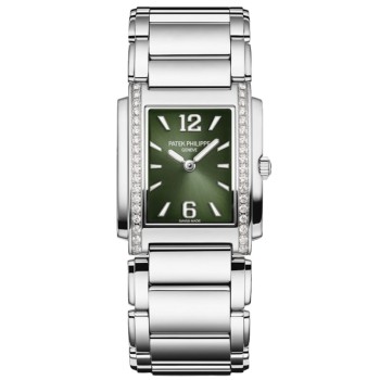 Cópia Patek Philippe Twenty-4 Green Sunburst Dial Steel Relógio feminino 4910/1200A-011