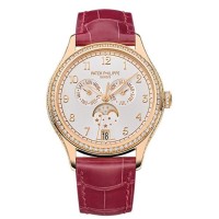 Cópia Patek Philippe Complicações Silver Sunburst Dial 18K Rose Gold Relógio Feminino Automático 4947R