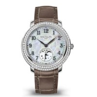 Réplica Patek Philippe Complicações Relógio feminino com pulseira de couro com mostrador madrepérola 4968R-010