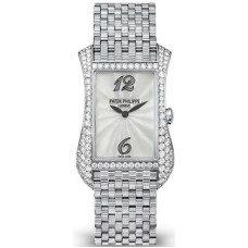 Cópia Patek Philippe Gondolo Relógio feminino em madrepérola com mostrador diamante em ouro branco 4972/1G-001