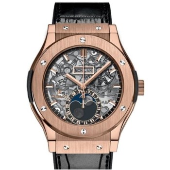 Réplica Hublot Classic Fusion Aerofusion Moon Phase Sapphire Dial Relógio masculino com pulseira de borracha preta 517.OX.0170.LR