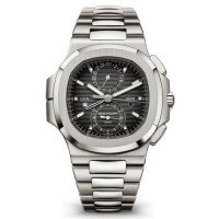 Cópia Patek Philippe Nautilus Tempo de viagem cronógrafo mostrador preto graduado relógio masculino de aço inoxidável 5990/1A-001