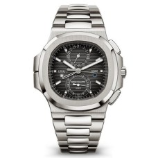 Cópia Patek Philippe Nautilus Tempo de viagem cronógrafo mostrador preto graduado relógio masculino de aço inoxidável 5990/1A-001