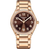 Cópia Patek Philippe Twenty 4 Relógio automático feminino com mostrador marrom diamante 7300/1200R-001