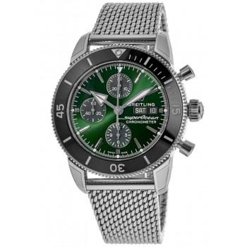 Replica Relógio Breitling Superocean Heritage cronógrafo 44 com mostrador verde em aço A13313121L1A1