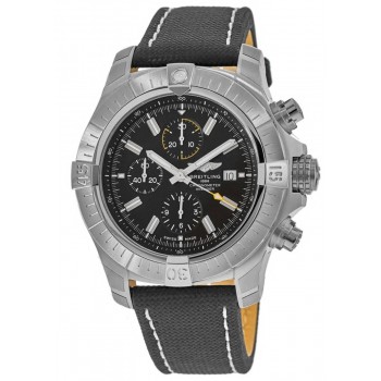 Replica Relógio Breitling Avenger Chronograph 45 com mostrador preto e pulseira de couro A13317101B1X2