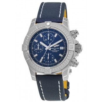 Replica Relógio Breitling Avenger Chronograph 43 mostrador azul com pulseira de couro azul A13385101C1X2